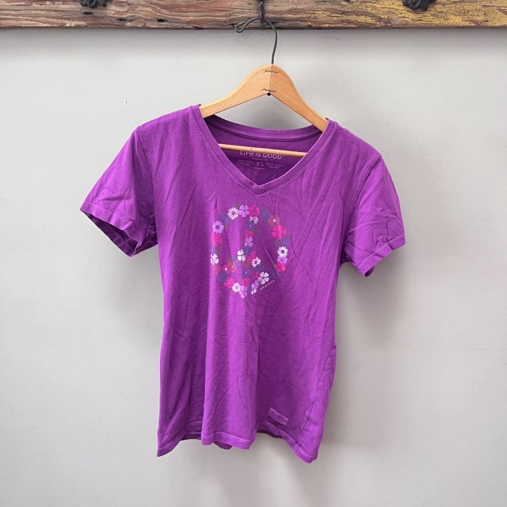 Life is Good Floral Peace Sign Crusher Tee-‎ Size XS